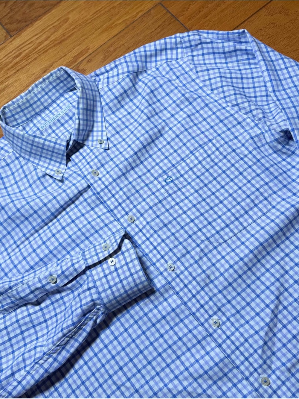 Southern Tide Blue and White Windowpane Button-Down Shirt